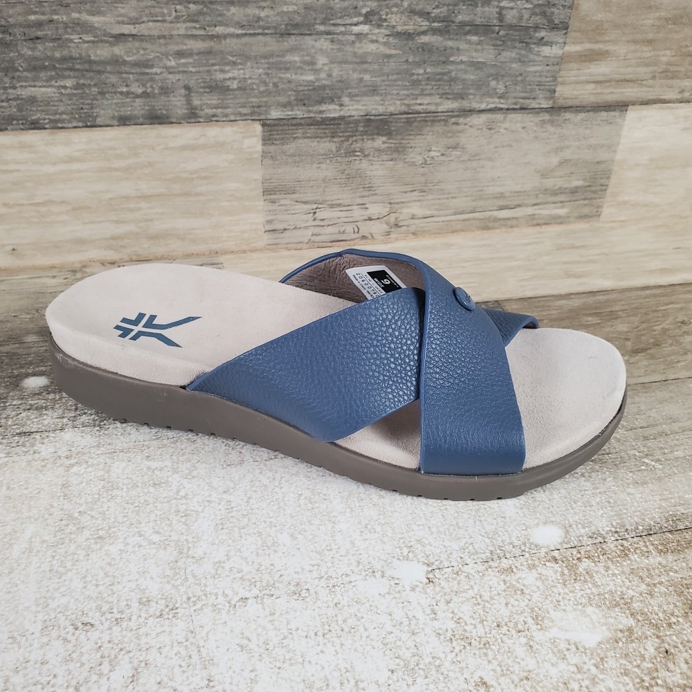 Kuru Breeze Womens Slide Sandals Sz 9 W Mineral Blue Crossover Strap Slip On